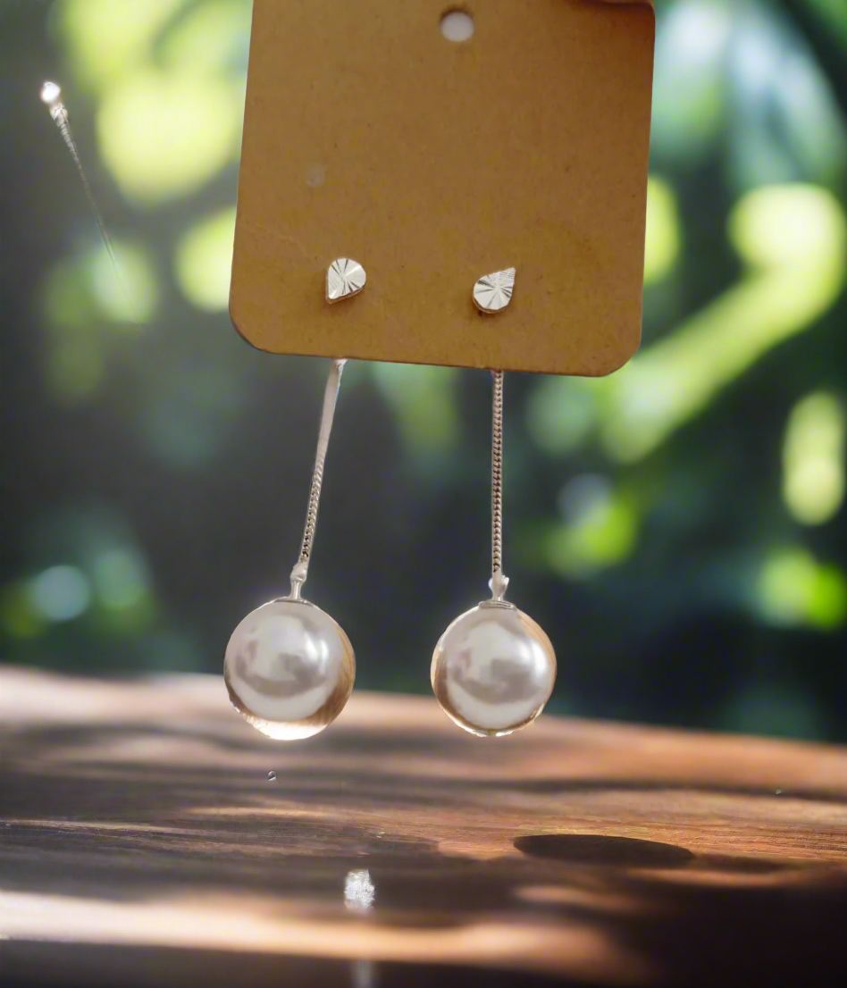 Long Pearl with Chain Zircon Earrings