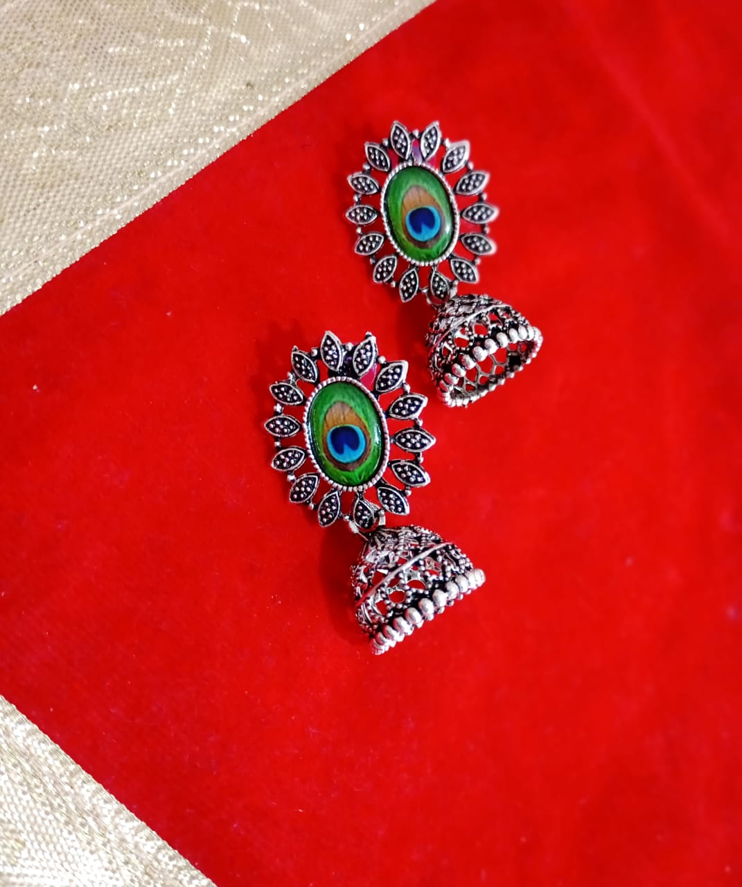 Oxidized Earrings and Stud Peacock Wings