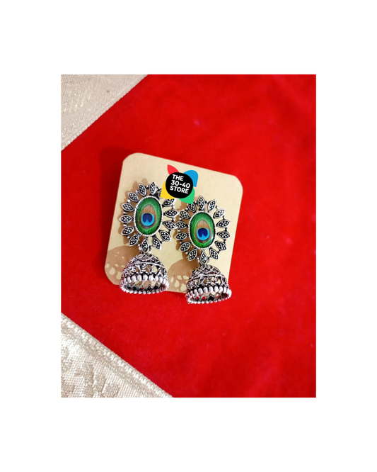 Oxidized Earrings and Stud Peacock Wings