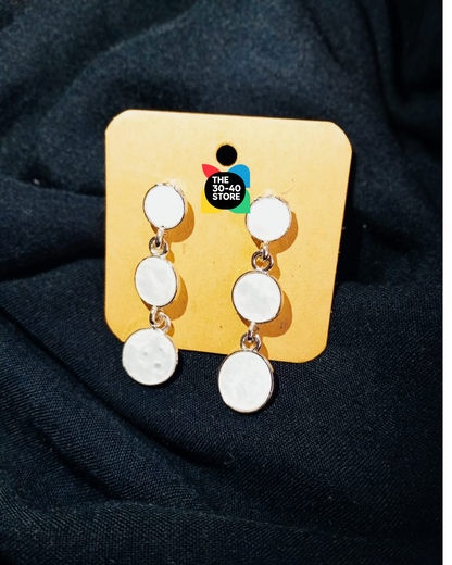 Long White Stud Earrings