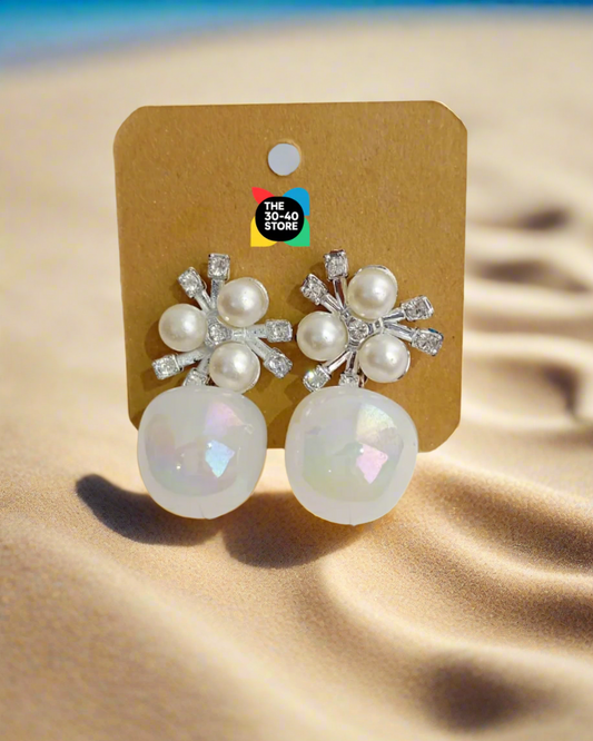 Pearl Earrings with Accents Opal Stone