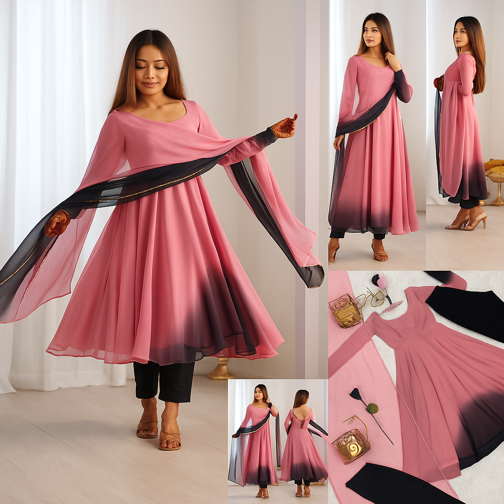 Royal Plum Anarkali Gown Set in Pure Soft Fox Georgette