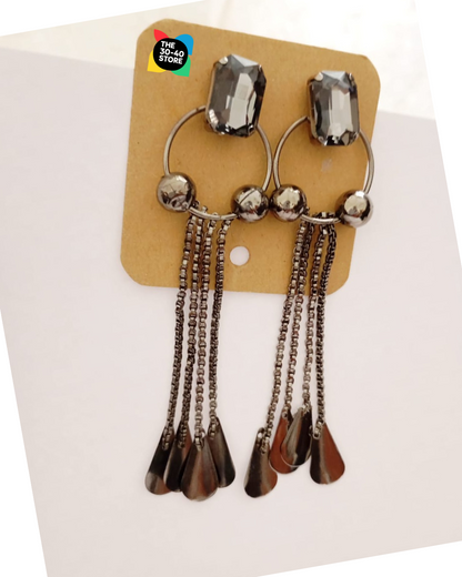 Black Long Chain Stone Earrings