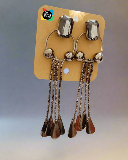 Black Long Chain Stone Earrings