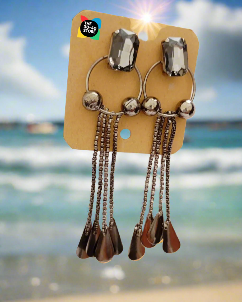 Black Long Chain Stone Earrings