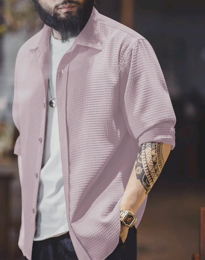 Men Regular Fit Shirt with Spread Collar Dusty Orchid