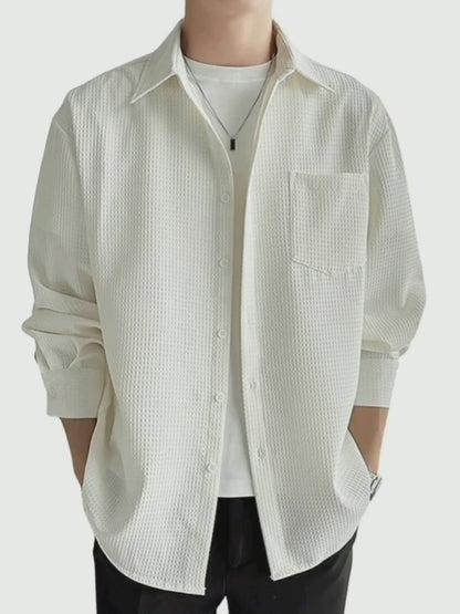 Men Regular Fit Shirt with Spread Collar Off-White