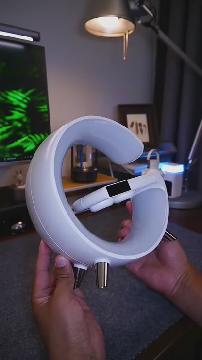 ✨ G‑Shape LED Wireless Charging Speaker Lamp – 4‑in‑1 Ambient Tech