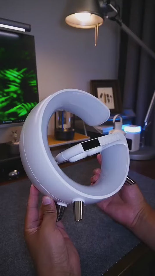 ✨ G‑Shape LED Wireless Charging Speaker Lamp – 4‑in‑1 Ambient Tech