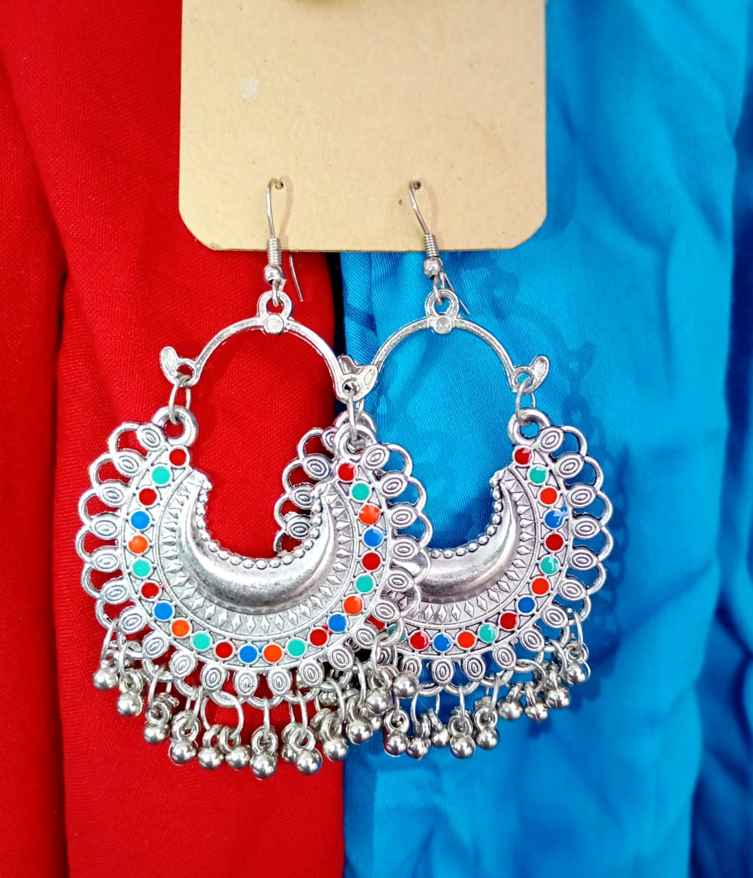 Multi Color Silver Afghani Earrings