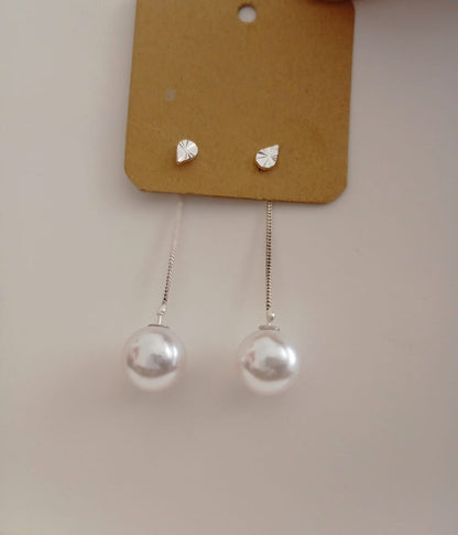 Long Pearl with Chain Zircon Earrings