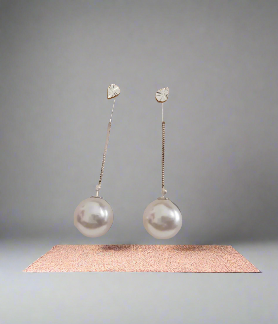 Long Pearl with Chain Zircon Earrings
