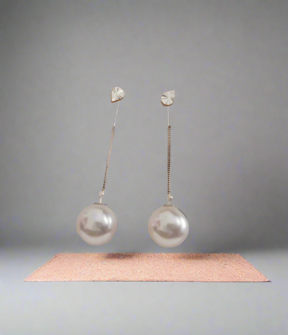Long Pearl with Chain Zircon Earrings