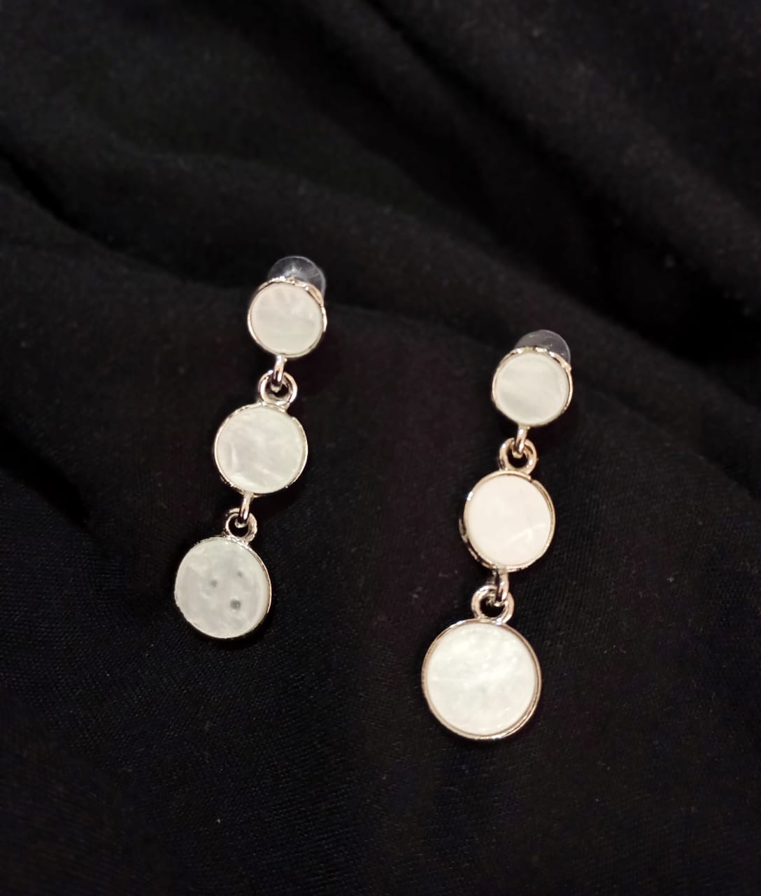 Long White Stud Earrings