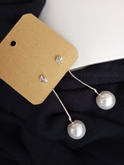 Long Pearl with Chain Zircon Earrings