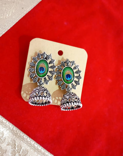 Oxidized Earrings and Stud Peacock Wings